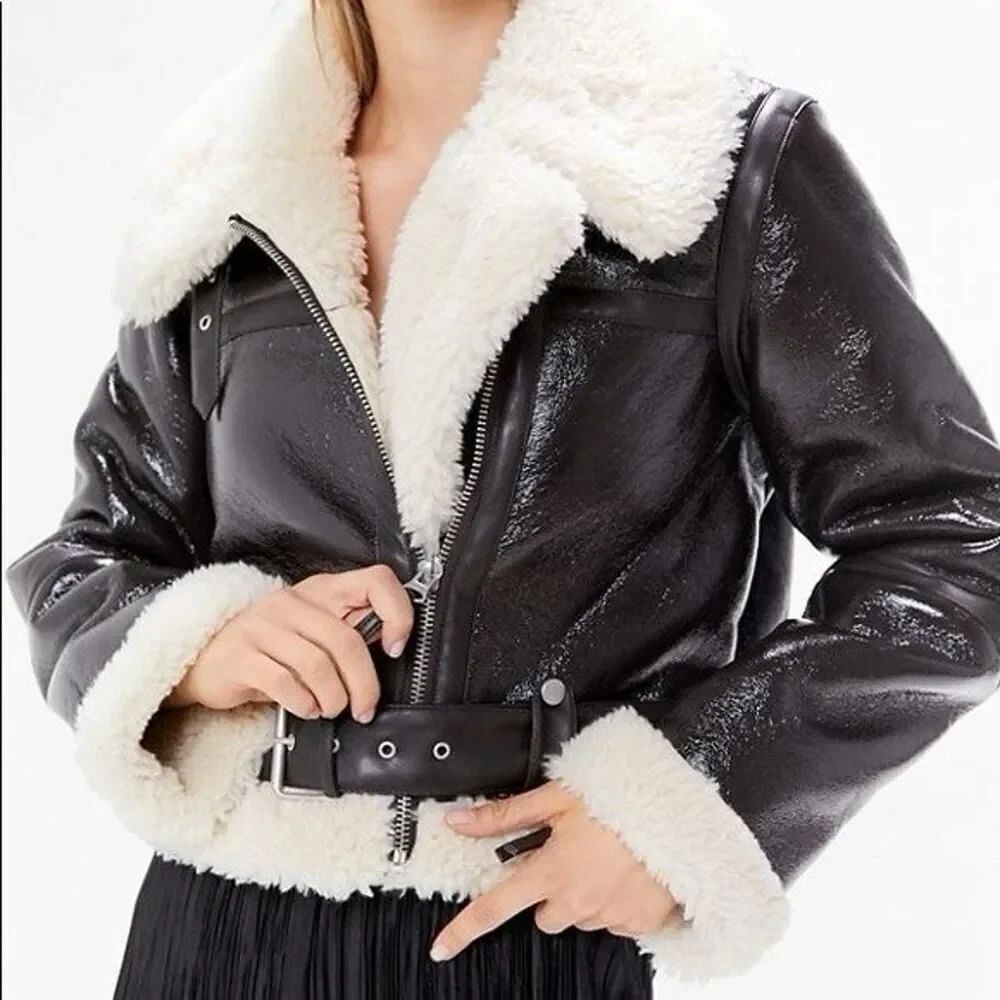 Urban Outfitters Brown Faux Leather Shearling Aviator Jacket Small